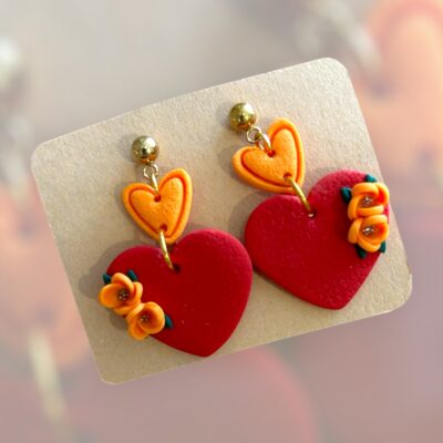 Σκουλαρίκια fimo ''flower heart''